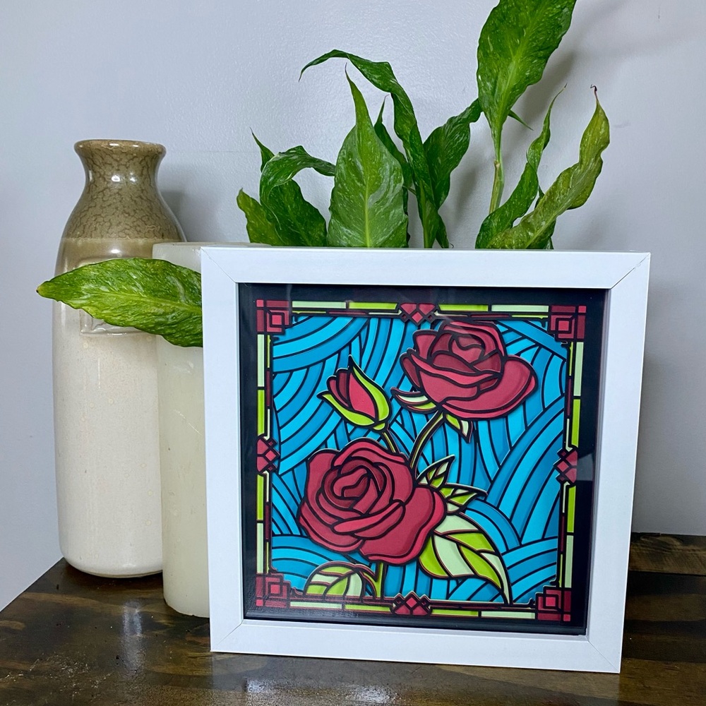 3D Roses Stained Glass Shadowbox